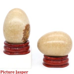 Natural Semi-Precious Picture Jasper Stone 30x40mm Egg Shape Crystal with Stand